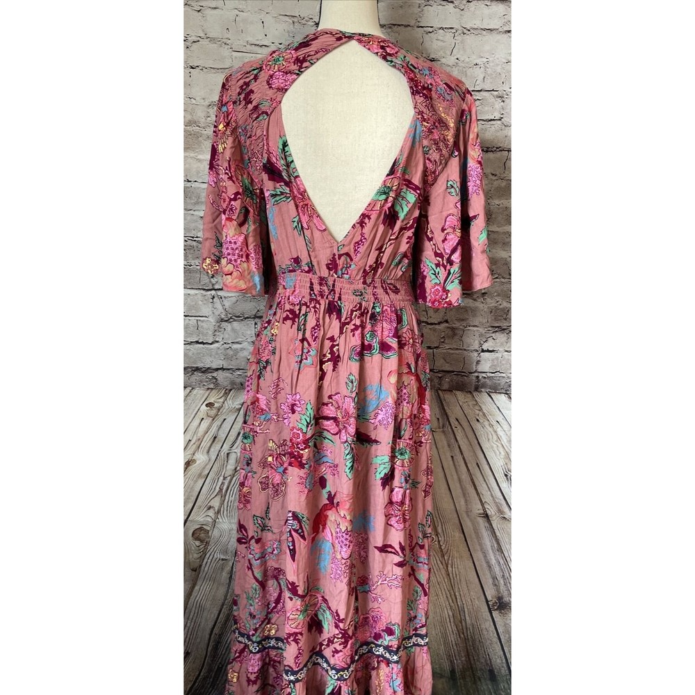Anthropologie Ruffled Embroidered Maxi Dress Women Casual Printed Boho Cut Out M - Picture 10 of 15